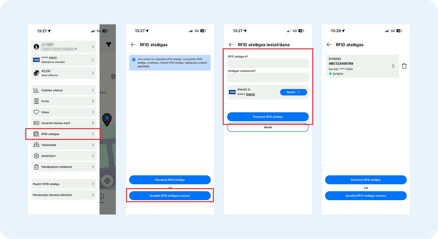 RFID atslēgas aktivizēšana Ignitis ON lietotnē.