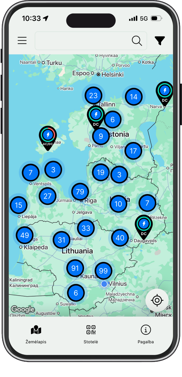 Karte Ignitis ON lietotnē.