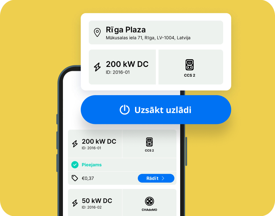 Pogas “Sākt uzlādi” Ignitis ON lietotnē.
