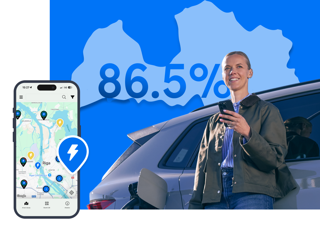 Lai kur arī Tu dotos, Ignitis ON būs pa ceļam! Uzlādes staciju pārklājums Latvijā ir 86,5%.