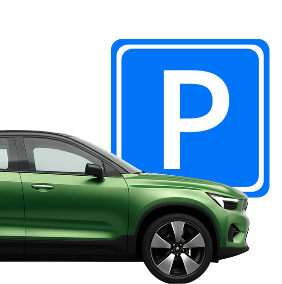 Elektroauto un stāvvietas zīme.